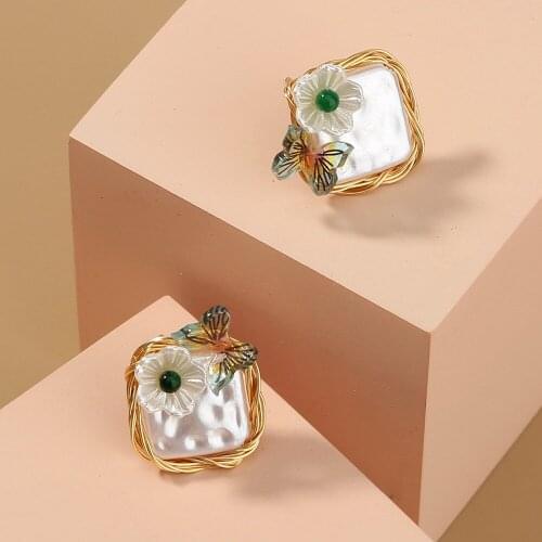 2021 hand-wound original baroque pearl earrings, fresh and wild ins small butterfly flower earrings woman