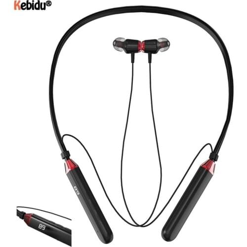 Wireless Sports Earphone Bluetooth 5.0 Stereo Subwoofer Hanging Neck Metal Magnetic Headphone With Microphone Sweat Proof