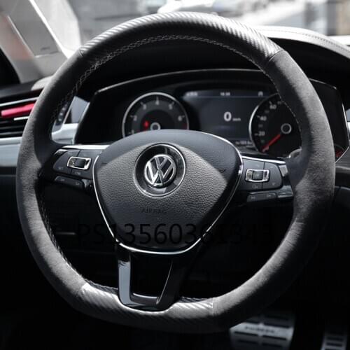 For Volkswagen Lavida Tharu Tiguan Sagitar Magotan cc Bora Golf VI hand stitched steering wheel cover leather suede grip cover