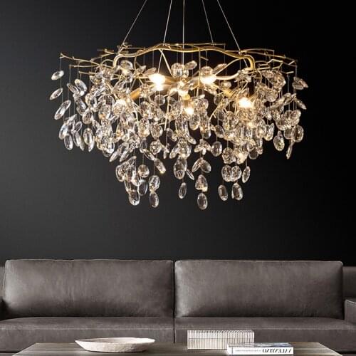 E14 Postmodern Luxury LED Chandelier Dining Living Room Copper Lighting Hanging Fixtures Crystal Deco Bedroom Lobby Art Lamp