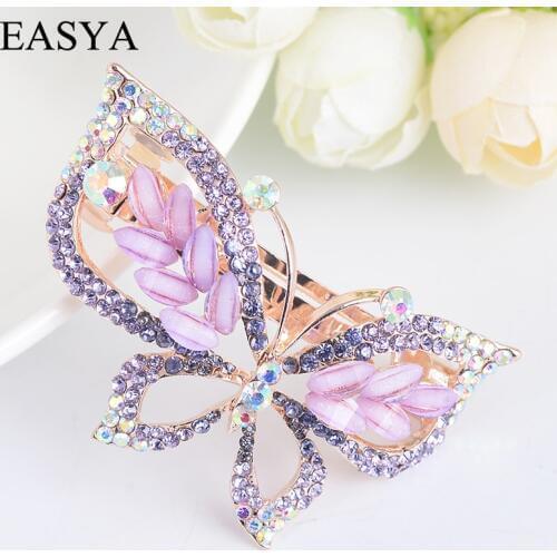 EASYA New Fashion Rhinestone Crystal Butterfly Hairpin Barrettes Hollow Out Animal Hair Clip Ornament For Women Girls