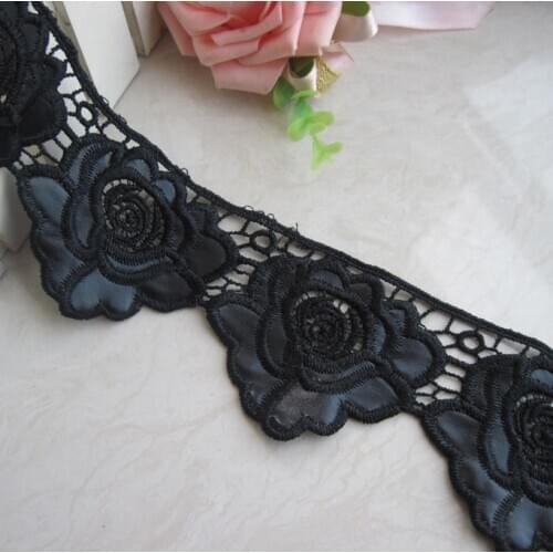 Hydrotropic rose leather laciness black diy clothes accessories embroidery handmade accessories 7cm