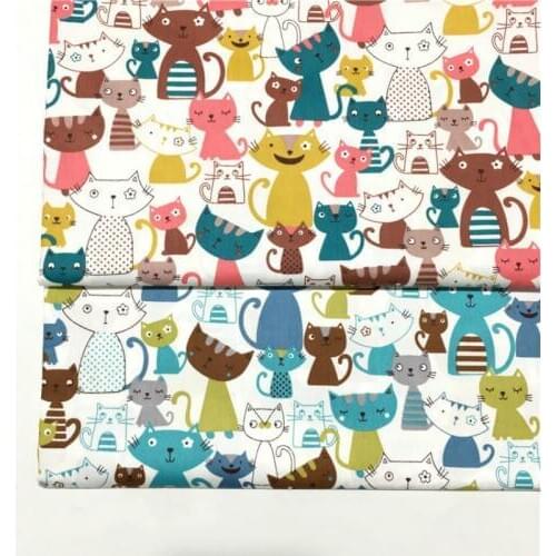 Printed colorful cats Twill Cotton Fabric By Half Meter for Patchwork Quilting Baby Bedding Sewing Cloth Material