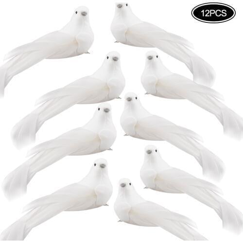 12Pcs White Pigeon White Artificial Pigeon Simulation Feather Wedding Bedroom Living Room Bird Decoration Pet Toy Wedding Decor
