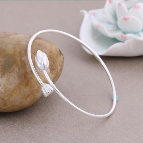 Jisensp Fashion Everyday Jewelry Simple Lotus Flower bracelets bangles for Women Best Gifts Cuff Bangle Indian Bangles