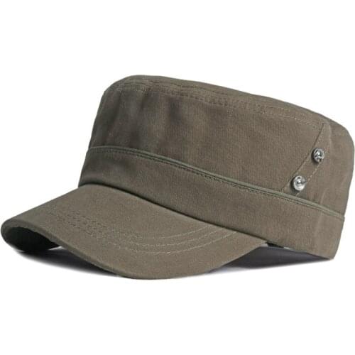 Casual Flat Top Army Cap For Men Washed Cotton Military Hats Women Solid Color Spring Summer Outdoor Sunscreen Hat Headpiece