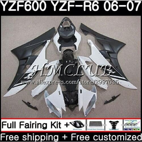 Body For YAMAHA YZF R 6 YZF 600 YZF-600 YZF R6 2006 2007 Frame 16HC.13 YZF-R6 06 07 YZF600 YZFR6 06 07 Fairing white black Kit