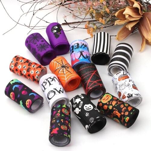 Halloween Grosgrain Ribbon Pumpkin Ghost Pattern Home Decorative Handmade Hair Bows Gift Making DIY Craft Supplies 2yards/75mm