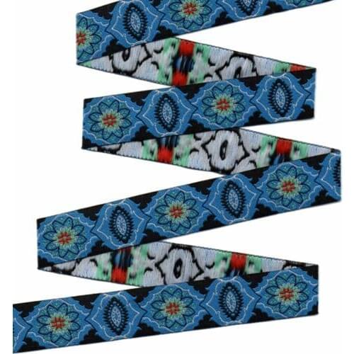 HOT!!! 2015 NEW wholesale 7/8'' 22mm Wide Blue beautiful flowers Woven Jacquard Ribbon dog chain accessories 10yards/lot