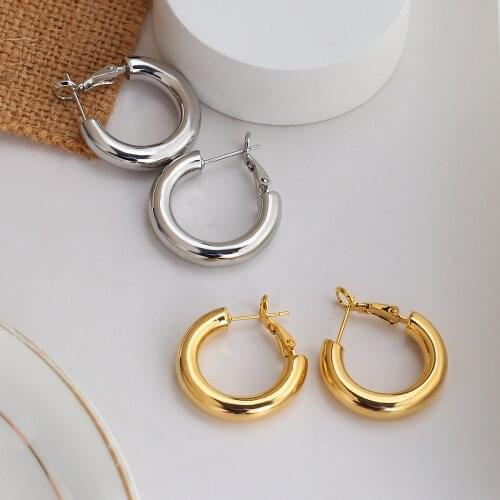 Lifefontier Vintage Silver Gold Plated Copper Hoop Earrings for Women Geometric Round Circle Small Earrings Minimalist Jewelry