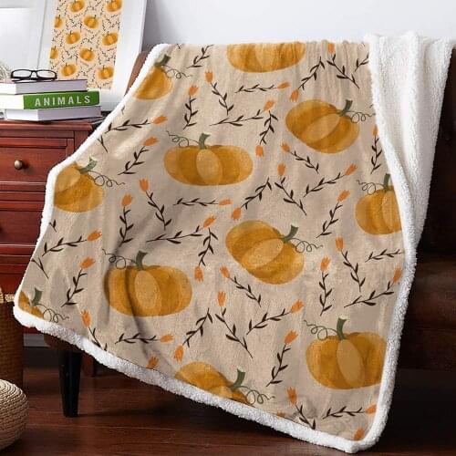 Sherpa Soft Throw Blanket Autumn Thanksgiving Day Pumpkins and Flowers - Fuzzy Luxurious Blanket for Bed Couch Sofa Outdoor