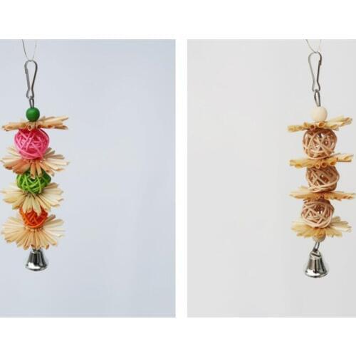 New 200pcs/lot Colorful Parrot Chew Strands Bite Teeth Griding Ball Bell Attractive Bird Parakeet Toys Natural Straw
