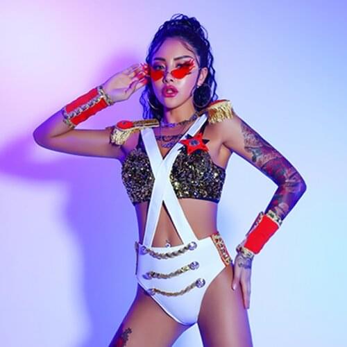 New Singer Stage Costume National Festival Army Outfit Jazz Pole Dance Clothing Women Gogo Dj Performance Rave Wear Cos BL4956