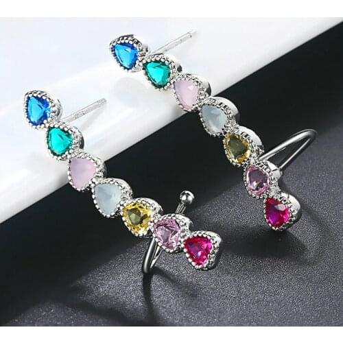Double Fair Romantic Ear Cuff Earrings For Women Love Heart Crystal Silver Color Birthday Party Gift Fashion Jewelry DFE337