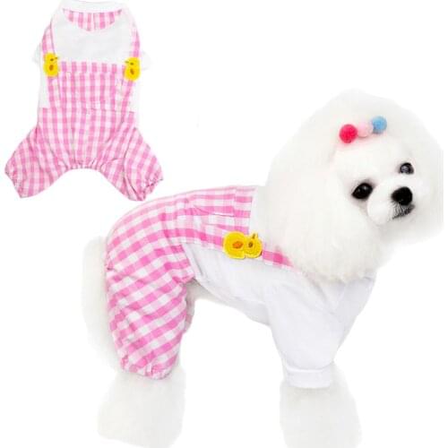 Pink Blue Plaid Dog Clothes Duck Pattern 4-Legs Coat Puppy Jumpsuit For Small Dogs Chihuahua O-Neck Hoody Pajamas Pets Overalls