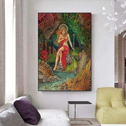 Posters Prints Cuadros Moon Goddess of Mystery Psychedelic Tarot Poster Print Bohemian Gypsy Art Figure Girl Bedroom Decoration