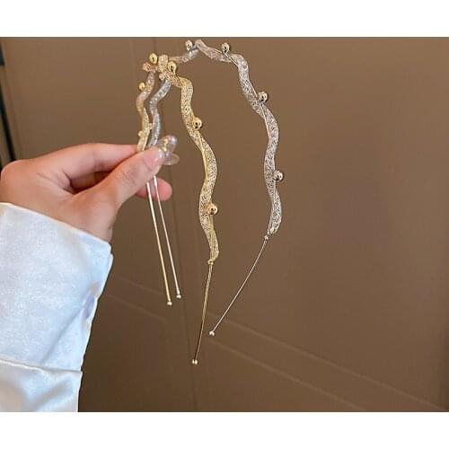 Origin Summer Statement Crystal Round Ball Irregular Wave Headband for Women Summer Shiny Gold Silver Color Hair Accessories