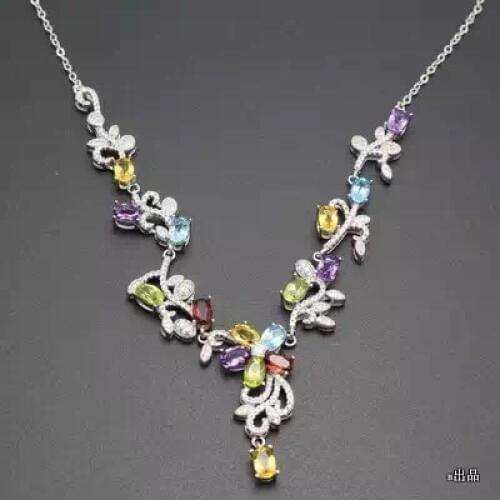 A variety of coloured gemstone necklaces, wholesale price, 925 Sterling silver, counter quality, novel style
