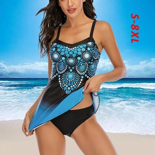 Plus Size 8XL Tankini Set Swimsuit with short Two Piece Swimwear Women Pants Swim Wear 2021 Retro Bathing Suit