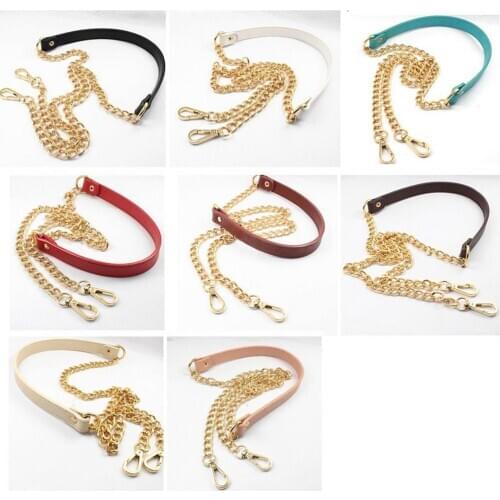 Bag Strap DIY 60cm -160cm Gold Chain Shoulder Bag Replacement Straps Colorful PU Leather Purse Handles for Handbags Holder Belt