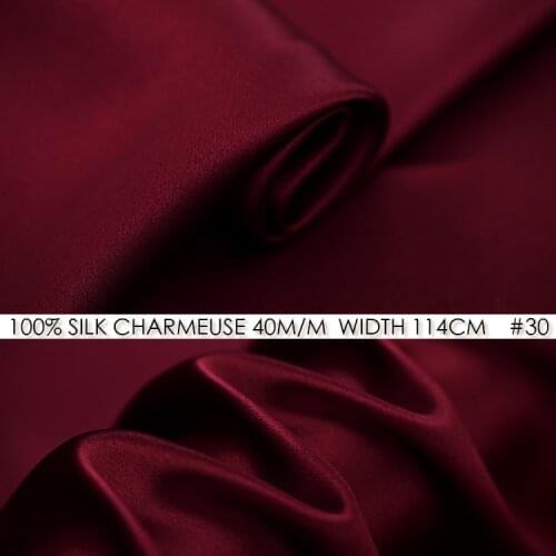 SILK CHARMEUSE SATIN 114cm width 40momme/100% Pure Silk Fabric Meter Heavy Silk 172g/m2 Men Silk Suit Coat Textile Wine Red NO30