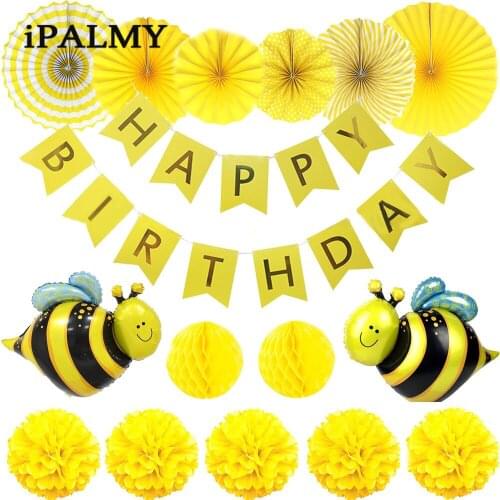 Bumblebee Theme Childrens Birthday Party Decoration Yellow Paper Fan Set Bee Baby Shower Party Supplies