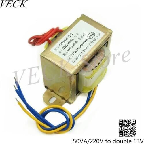 EI66 Type 50W Transformer 50VA 220V to Double 13V 13Vx2 2A Full Copper Power