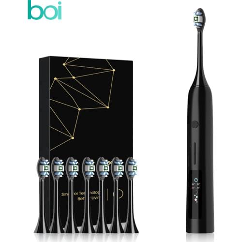 [boi] Waterproof IPX7 Program Timer LCD Screen Fast Charge Sonic Electric Toothbrush Set Tooth Brush Washable Whitening Adult