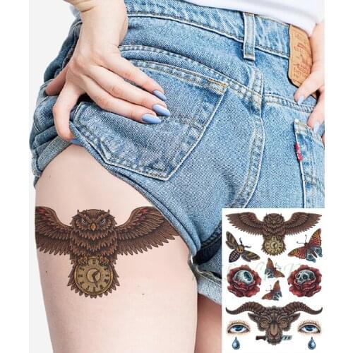 Waterproof Temporary Tattoo Sticker Big Eyes Butterfly Owl Sheep Knife Flash Tatoo Fake Tatto Big Size Body Art for Men Women