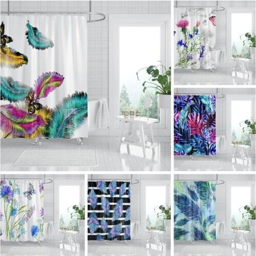 Tropical Plant Shower Curtain 3D Green Leaves Flower Printing Bathtub Waterproof Polyester Curtain for Bathroom Decoration