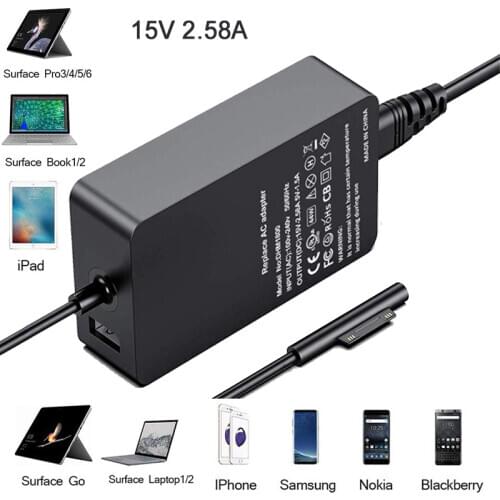 15V 2.58A 44W Charger For Mircrosoft Surface Pro3/4/5/6/7 Tablet PC Charger Microsoft Tablet PC SURFACE PRO Series with USB