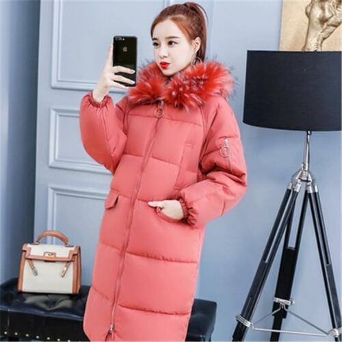 2018 winter new fashion thick loose loose large size cotton womens long hooded large fur collar down jacket G123