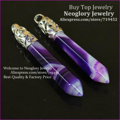 10PCS Natural Purple Stone Gems Long Point Pendulum Pendant,Hexagon Healing Chakra Reiki Crystal Quartz Wand Pendulum Pendant