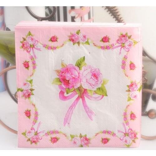 20pc Pink Rose Napkins Blue Cushion Paper Hotel Banquet Paper Wedding Banquet Atmosphere Paper