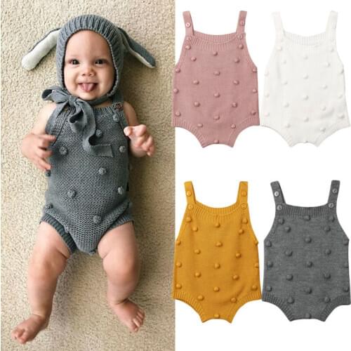 2020 Baby Spring Autumn Clothing Infant Newborn Baby Boy Girl Knit Dots Jumpsuit Solid Bodysuit Cotton Clothes Sleeveless Outfit