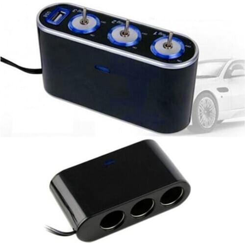 3 Way Car Cigarettes Lighter Triple Socket Splitter USB Charger with LED Light