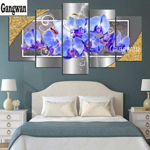 New arrivals DIY Diamond Painting Cross-Stitch Kits Full Diamond Embroidery Mosaic beautiful orchid purple Bedroom decor 5 pcs