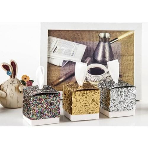 50pcs Laser Cut Glitter Silver DIY Gift Candy Boxes Favor Gifts Boxes Sweet Bag & Ribbon for Wedding Birthday Party Decoration