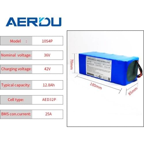 AERDU 36V 10S4P 12.8Ah For LG MH1 42V lithium battery pack ebike electric car bicycle motor scooter wheelchair with 25A BMS