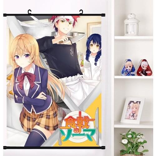 Anime Food Wars！Shokugeki no Soma Yukihira soma Megumi Cosplay Wall Scroll Mural Poster Wall Hang Poster Otaku Home Decor Gifts