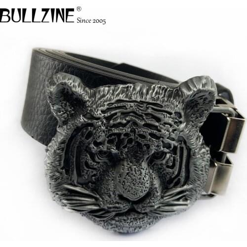 Bullzine zinc alloy retro Tiger head belt buckle jeans gift belt buckle Free PU belt FP-02780 drop shipping