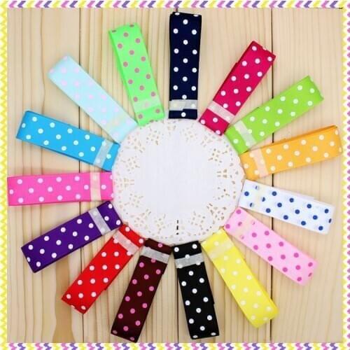 DHK 7/8'' 30yards 15 colors mixed Polka dots printed grosgrain ribbon hairbow diy party decoration OEM Wholesale 22mm C775