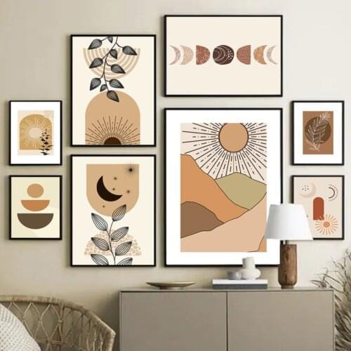 Abstract Mountain Sea Sunlight Moon Leaves Wall Art Canvas Painting Nordic Posters And Print Wall Pictures For Living Room Decor