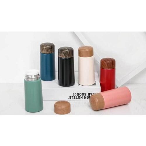 Concise style Vacuum Cup 304 Stainless Steel Coffee Mugs Water Bottles with wood lid 6 Colors can pick
