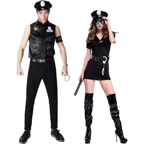 Halloween New Sexy Black Couples Masquerade Costume Police Game Uniforms Role-playing Men Women Outfits Cosplay Fancy Clothes