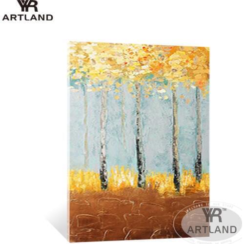 Beautiful gold trees 100% Handmade canvas oil painting hanging picture wall decoration for living room bedroom home decor