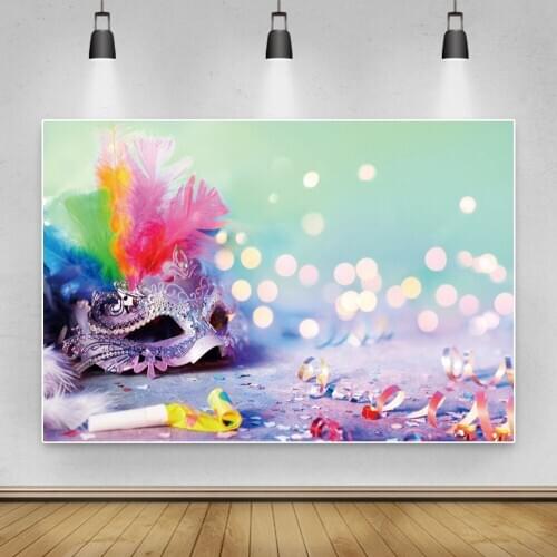 Laeacco Dionysia Mask Coloured Ribbon Feathers Light Bokeh Backdrop Photography Background For Photo Studio Photophone Photocall