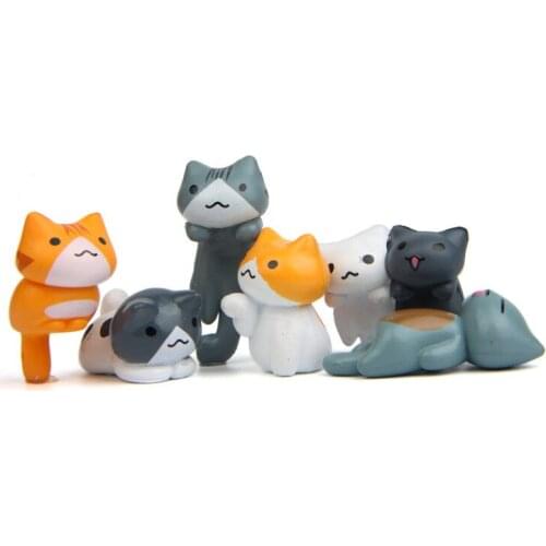6pcs Cute Cat Small Statue Figurine Crafts Children Figure Ornament Miniatures Home Decoration Creative Handicraft Ornaments