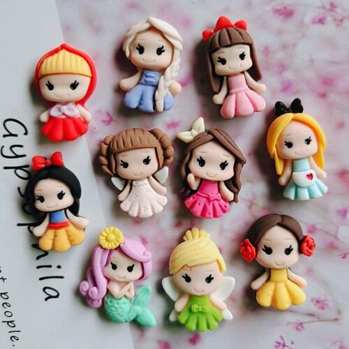 50pcs 10 Styles Mix Cartoon Little Girls Baby Princess Mini Figure Flatback Planar Resin Cabochon DIY Crafts for Home Decoration