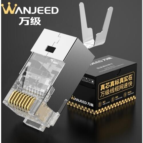 WANJEED CAT6A CAT7 RJ45 Connector 8P8C Modular Ethernet Cable Head Plug Gold-plated Lan Cable RJ45 Crimper Connector Cat7